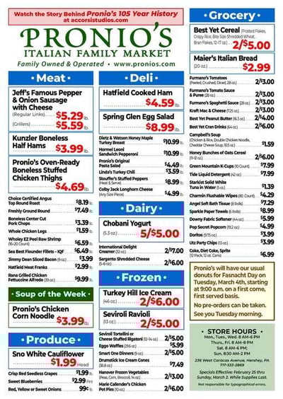 Pronio's Italian Market Specials for Feb 25 - Mar 2, 2025