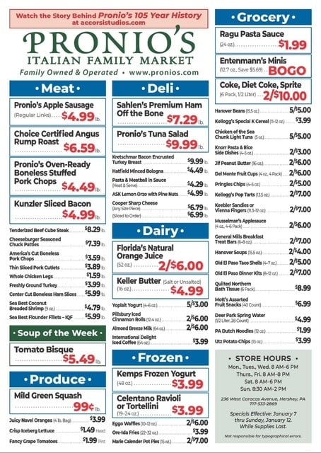 Pronio's Italian Family Market Specials