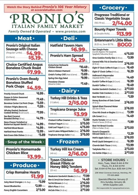 Pronio's Italian Family Market Specials for January 21-26, 2025