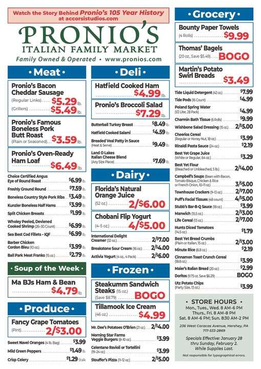 Pronio's Italian Family Market Specials for Jan 28 - Feb 2, 2025