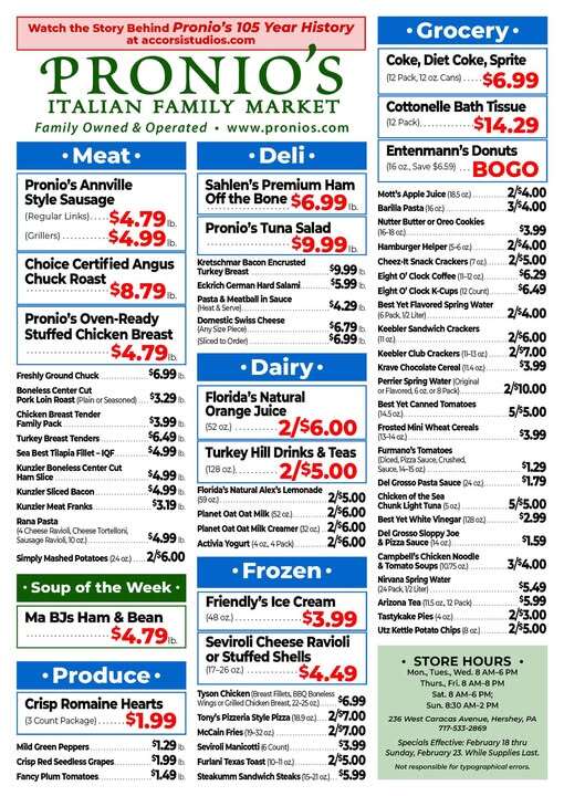 Pronio's Italian Market Specials for Feb 18 - 23, 2025