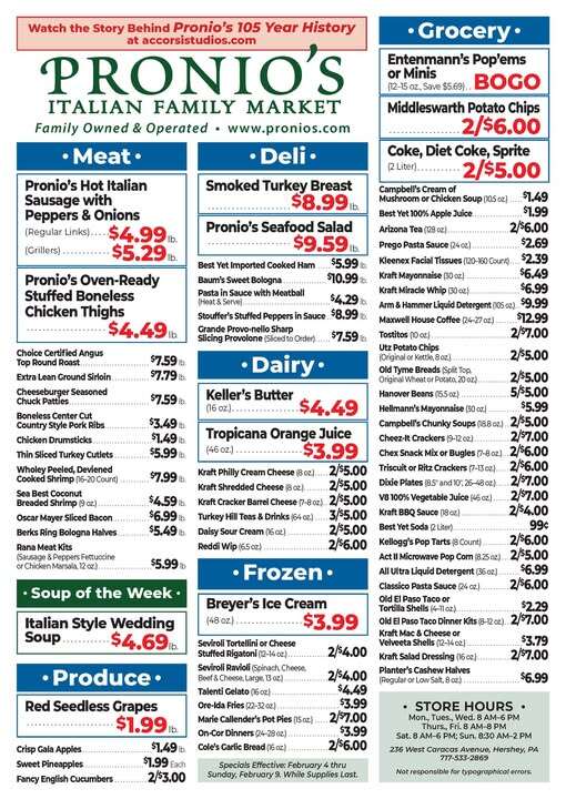 Pronio's Italian Market Specials Feb 4 - 9, 2025